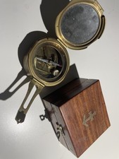 Vintage Brass Prismatic Compass with Wooden Box (Nautical Replica)