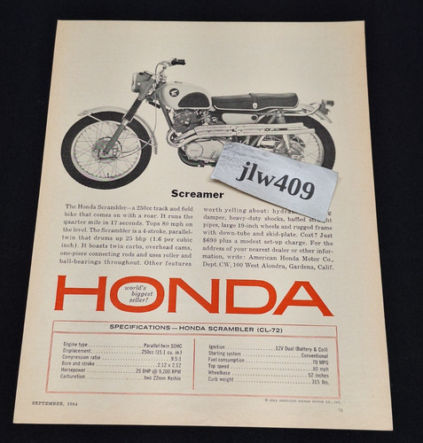 1964 honda scrambler 72 - scrambler, cl-72