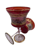 Murano Wine Glasses  pair red Chalice extra  Large  gold leaf hand crafted