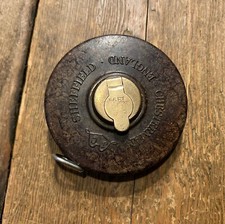 VINTAGE J CHESTERMAN TAPE MEASURE 66 Ft BROWN MARBLED BAKELITE CASED OLD TOOLS