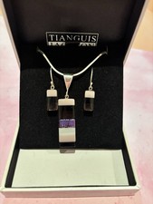 Tianguis Jackson sterling silver & fused glass pendant necklace & drop earrings
