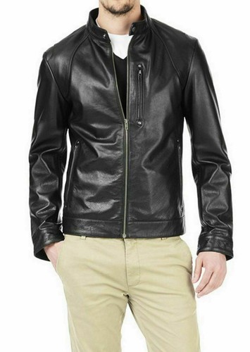 New men black leather jacket - black,