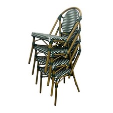 Green Rattan Bistro Chairs, Outdoor Cafe Chairs, Green Paris Chairs