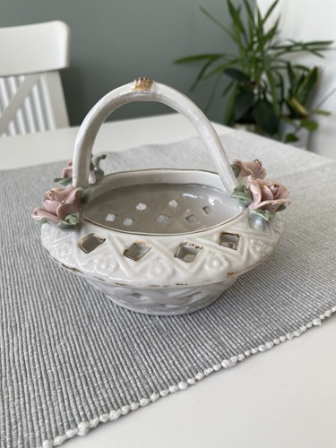 Vintage porcelain rose basket - vintage,