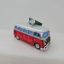 Old World Christmas Red VW Bus Camper Van Blown Glass Ornament 46042