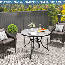96.5×96.5×71cm Round Outdoor Dining Table with Tempered Glass Top & Parasol Hole