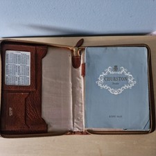 Vintage Brown Real Leather Zipped Writing Case + Note   Book + Calendar 1965