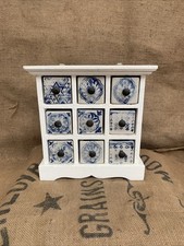 Vintage Painted Wooden Spice Chest With 9 Ceramic Drawers