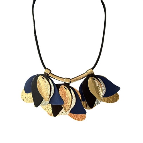 Necklace bib triple tone leaf - necklace,