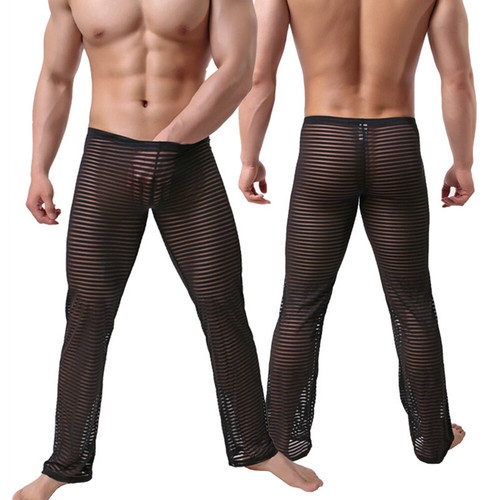 Men striped mesh pants stretch - pants,