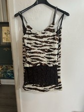 Karen Millen 2 Piece Glitzy Zebra Print Sequins Lace set top 12 skirt 10