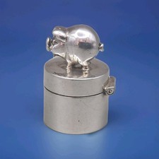 Sterling Silver Pig Snuff /Pill Box Import Hallmarks by C M E Jewellery Ltd