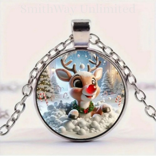 Christmas reindeer round glass - christmas,