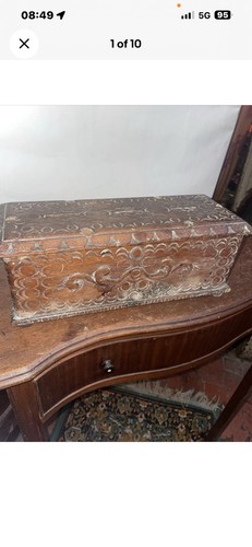 Antique wooden tramp art - tramp, money