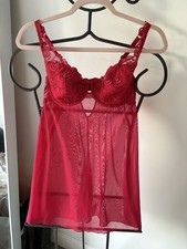 Red Lacy Babydoll Nightie Sheer Underwired Lightly Padded Sz 36D Sexy