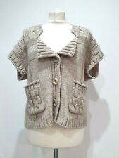 TIVOLI - Size Medium - Chunky-Knit Beige Wool Blend Cardigan with Pockets Cosy