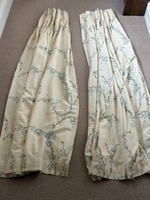 Sanderson Blossom Tree lined curtains, 100% cotton, Cream/ aqua