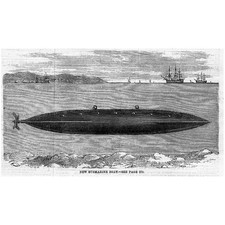 New Submarine Boat - Antique Print 1859