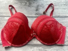 M&S 38E Megan Red Lace Moulded underwired bra Plunge Full Cup Sexy Dots Sexy