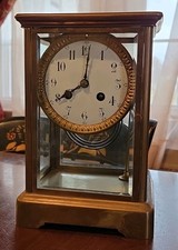 Antique French Crystal Regulator Clock Restored Brass & Glass
