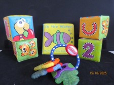 Job Lot Plastic Bath Book & Plastic Soft Play Building Bricks,Nuby Teething Ring