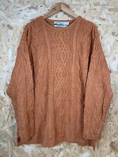 Aran Crafts 100% Merino Wool Orange Knitted Jumper Sweater Ireland - Size LARGE
