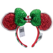Disney Parks Christmas Red & Green Peppermint Candy Minnie Ears Headband