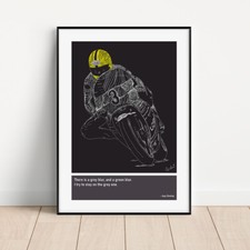Joey Dunlop Sketch Art Print Poster + Quotes (motorbike, road racer, TT, NI)