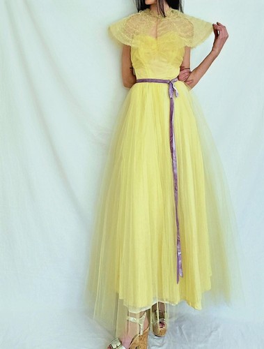 1940s yellow tulle evening - 1940s,