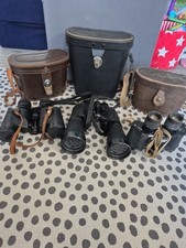 Bundle Of 3 X Vintage Binoculars And Cases - Canon, Weiss & Meiko