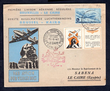 Belgium 1947 Sabena Airways First Flight Airmail Cover Brussels to Cairo, Egypt