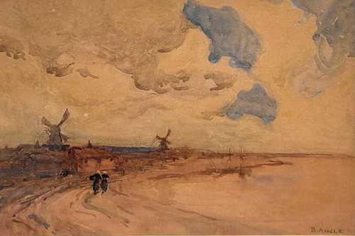 Watercolour dutch canal scene - canal,