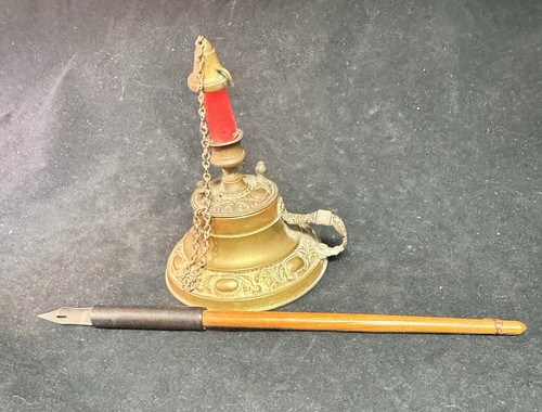 Antique brass travel inkwell - antique,