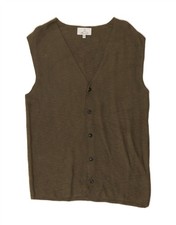 BERNA Mens Sleeveless Cardigan Sweater XL Khaki Cotton Classic DG55