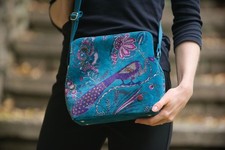 Earth Squared Fair Trade Velvet Logan Crossbody Bag Vintage Style Teal