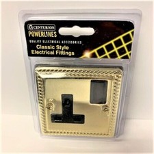 Georgian Style Brass Gold Electrical Socket with black inserts. including screws