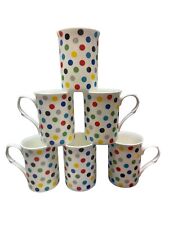 6x Polka Dot Mugs Fine Bone China 300ml Capacity Castle