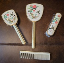 Vintage 4 Piece Dressing Table Vanity Set, mid-20th century. Flowers and birds.
