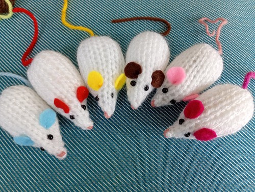 Hand knitted mice little - hand,