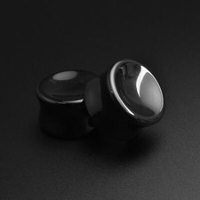 Stone Ear Gauges Plugs | Black Onyx Double Flare Concave Stone Plug