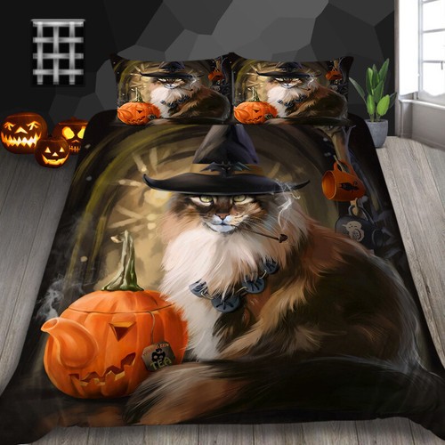 Cat wizard pumpkin duvet - wizard,