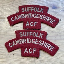 Vintage Suffolk Cambridgeshire Army Cadet Force Cloth Badges x2