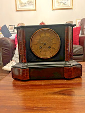 antique slate and red marble Chiming Mantle Clock in Full Working Order.