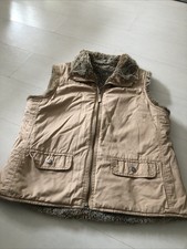 GAP Ladies Reversible Faux Fur Gilet Body Warmer Sz L Biege Warm 