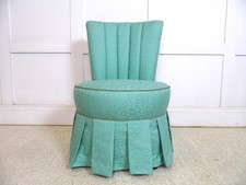 Vintage French bedroom Boudoir chanel back reupholstered chair in green fabric
