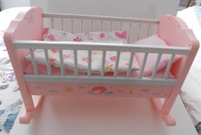 BABY ANNABELL SWEET DREAMS ROCKING PINK & WHITE DOLLS MUSICAL COT & BEDDING doll
