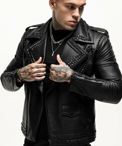 Men studded black leather - men's,