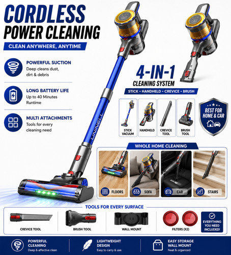 Cordless vacuum cleaner - 4-in-1,