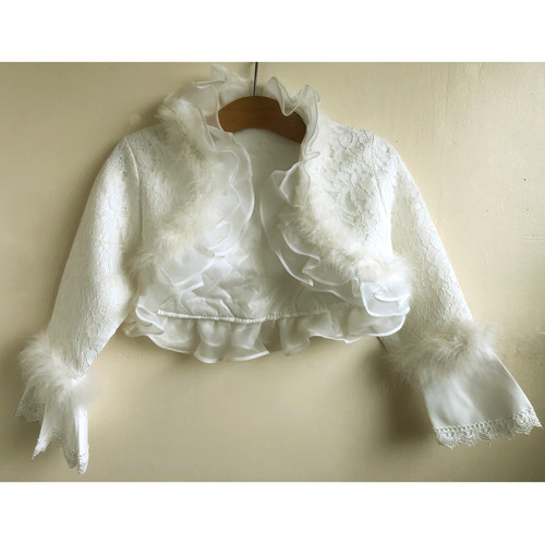 Cropped ivory lace fur trimmed - lace,