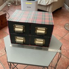 VINTAGE 1960,s SCOTTISH RARTAN WARE DESK TOP MINIATURE SET DRAWS STORAGE BOX